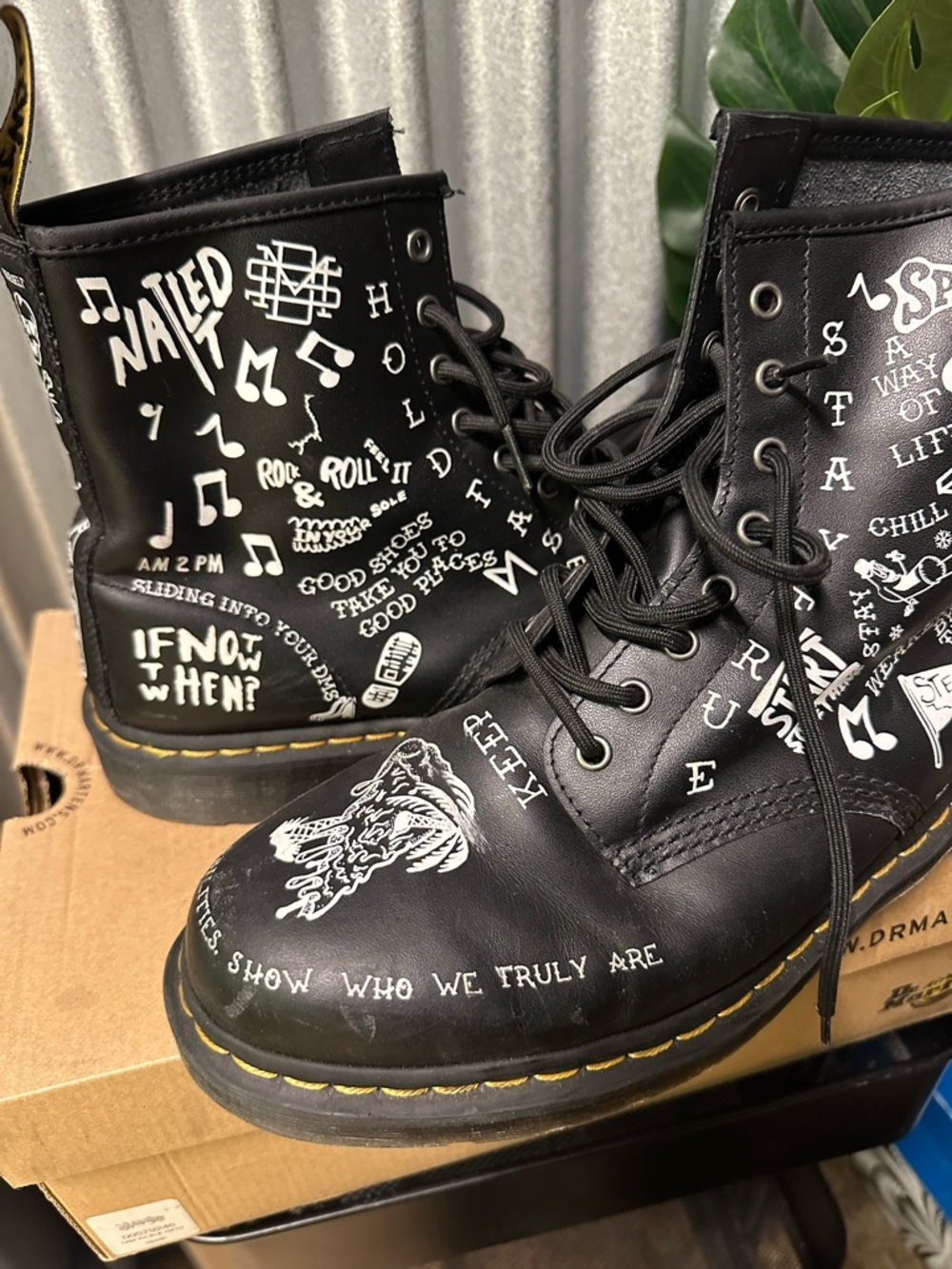 Dr. Martens Black White Graphic Lace-Up Boots - Picture 5 of 6